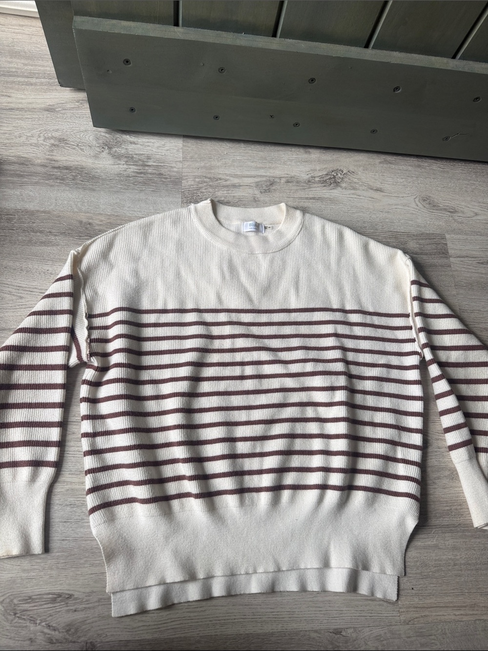 Bluivy Cream Crewneck Sweater with Maroon Stripes